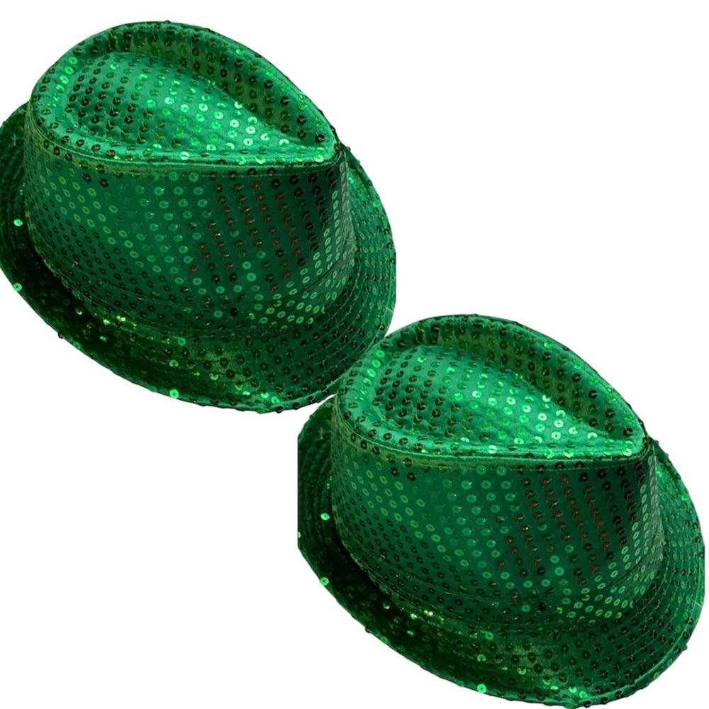 2 St Patricks Day Fedora Led Light Up Sequins Green Unisex Fedora Hats Irish NEW